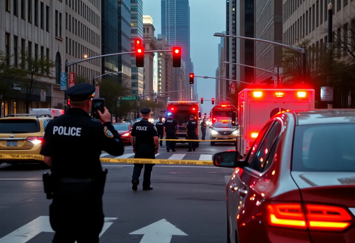 Police officers at a crime scene in downtown Los Angeles