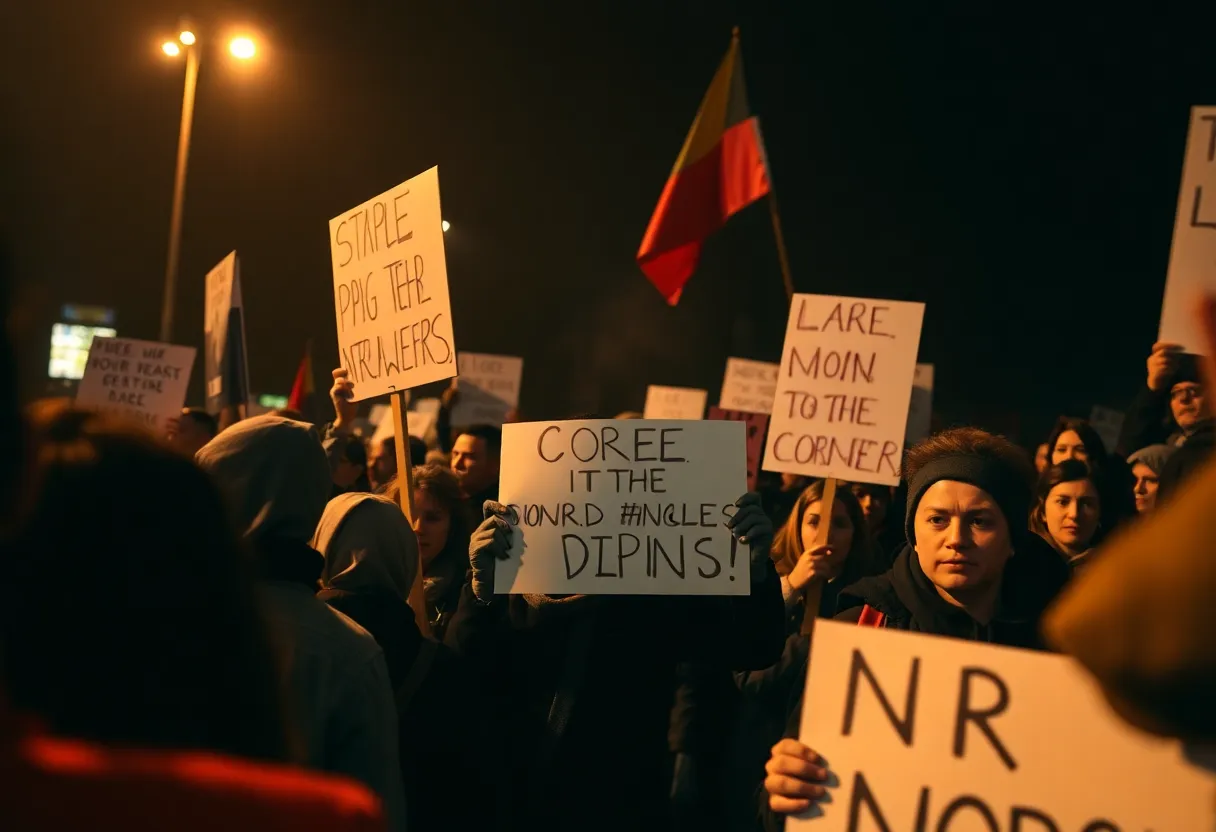 Tense political atmosphere with protesters