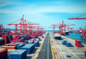 Container ships at the Port of Los Angeles showing reduced activity
