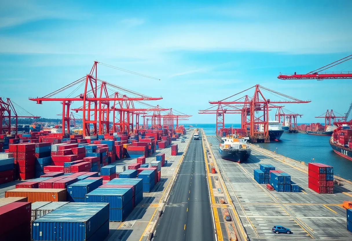 Container ships at the Port of Los Angeles showing reduced activity