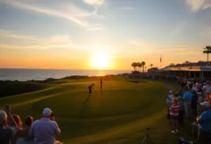 Golfers competing in the Prime Video Black Friday Skins Game at Trump National Golf Club Los Angeles