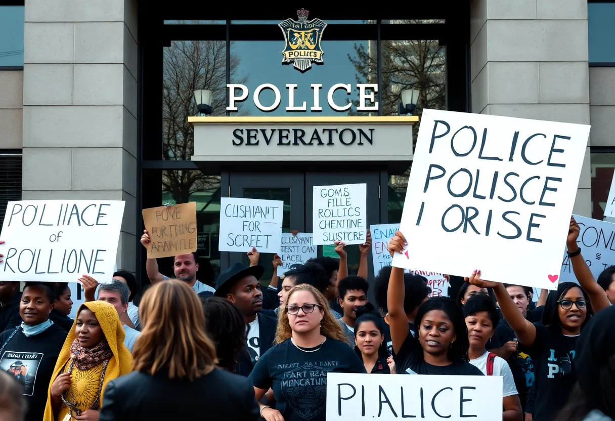 Activists protesting outside the Hamden Police Department
