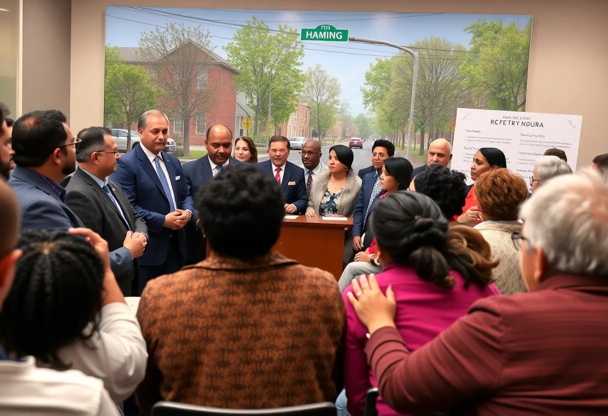 Scene of a public meeting discussing street naming with community members.