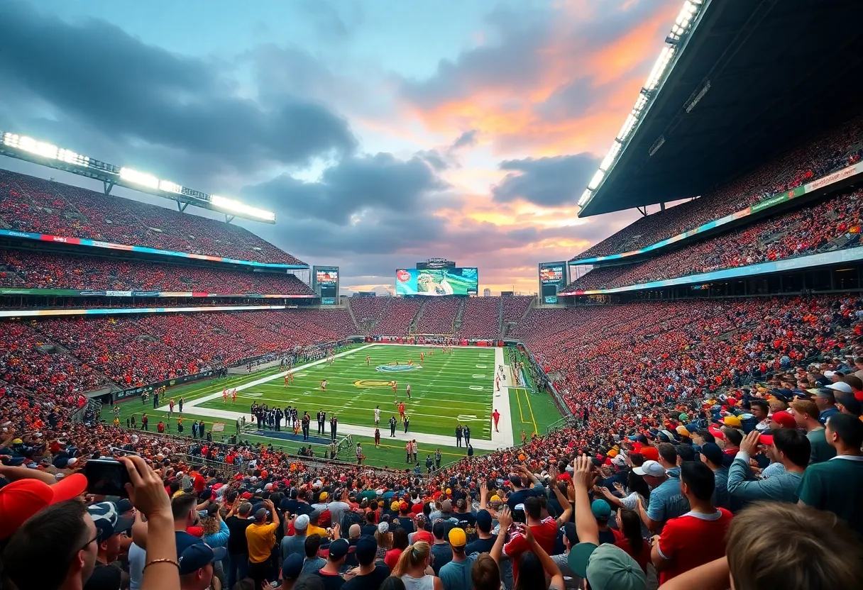 Crowd cheering at the Rams vs 49ers NFL game at SoFi Stadium