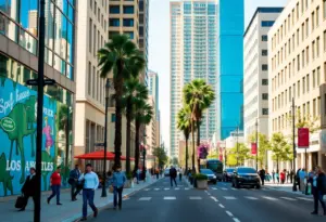 Revitalization efforts in Downtown Los Angeles with streets and public spaces