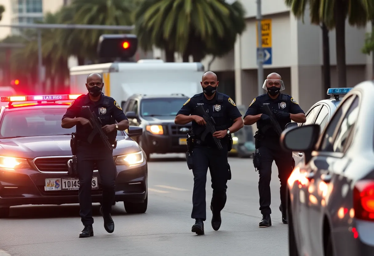 Law enforcement officers executing a search warrant in Los Angeles