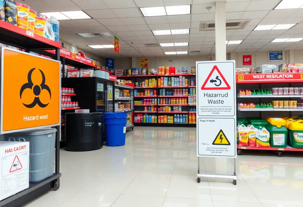 Illustration of hazardous waste signage in a retail setting