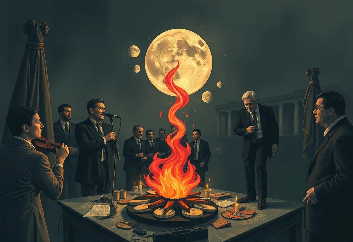 Illustration depicting the overlap between music and political events.