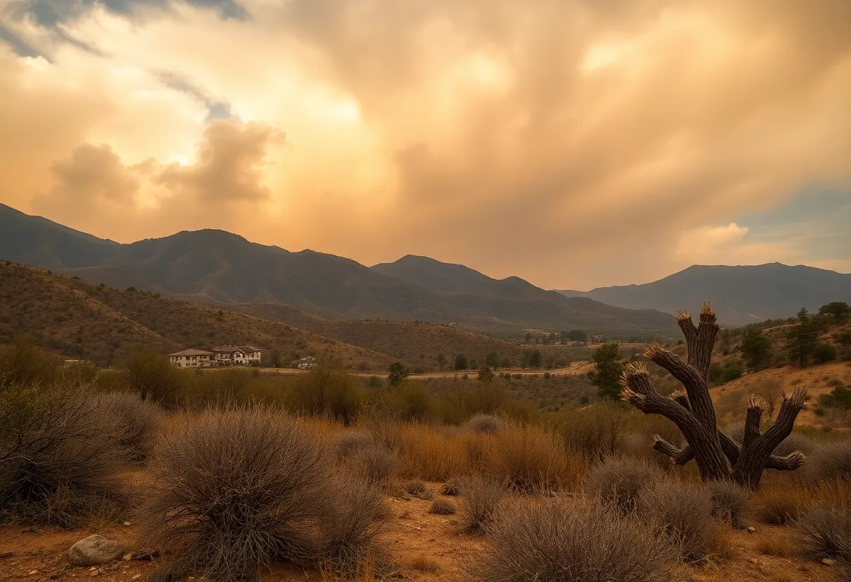 Dramatic view of Southern California landscape under fire risk conditions