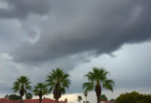 Dark rain clouds over Southern California landscapes