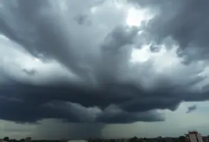 Severe storm clouds over Los Angeles indicating tornado risk