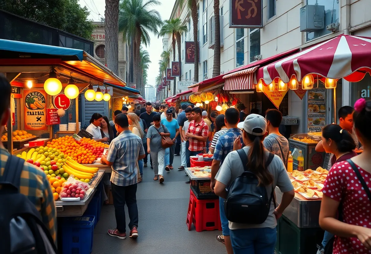 Street vendors in Los Angeles selling food and snacks