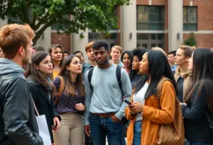 Students on campus discussing concerns regarding antisemitism investigations