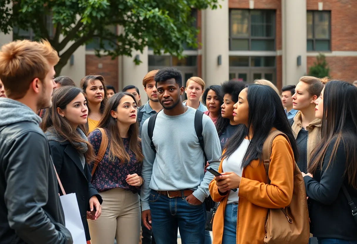 Students on campus discussing concerns regarding antisemitism investigations
