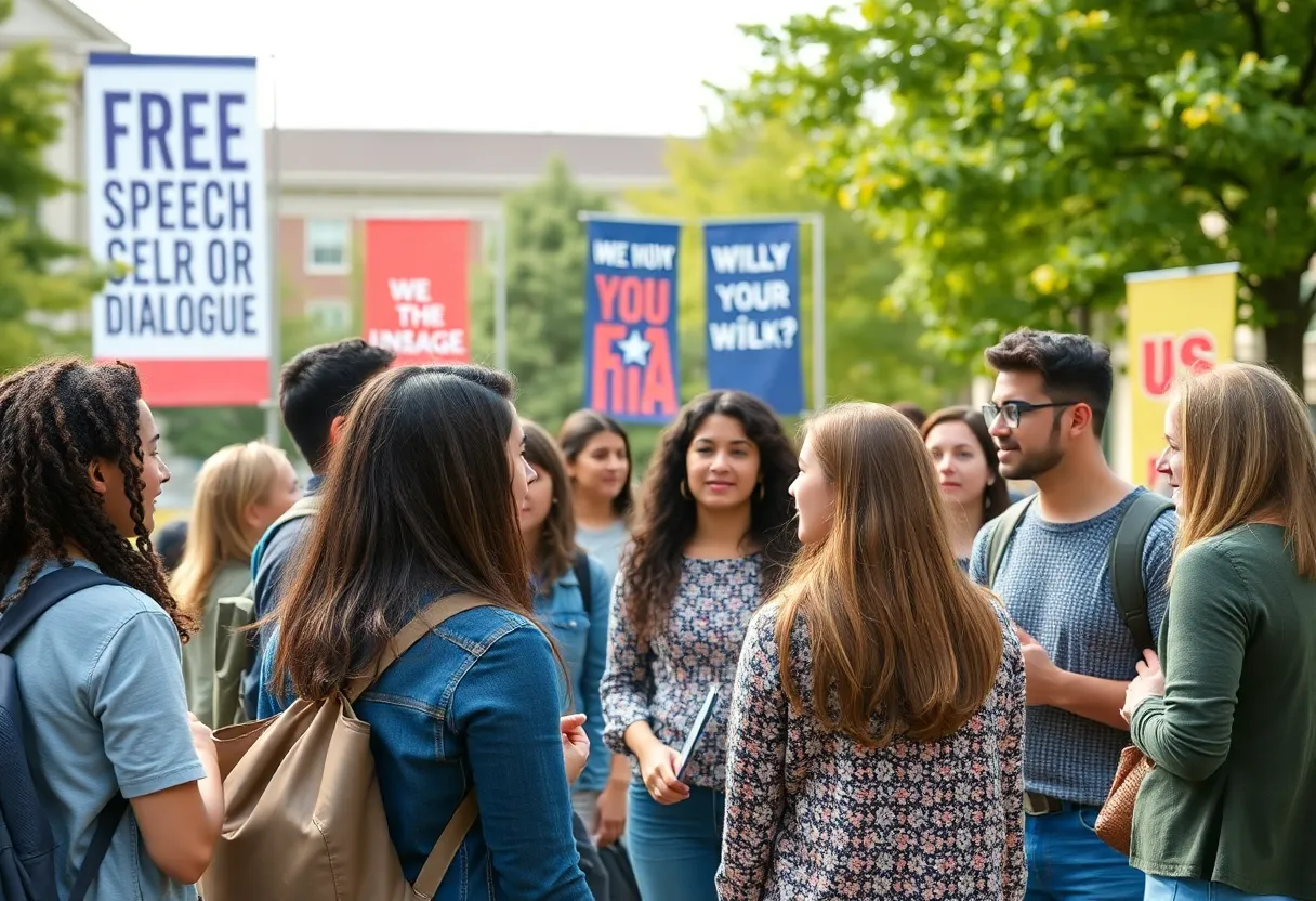 Group of students discussing free speech on campus