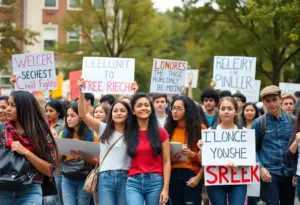 Students protesting for civil rights on university campus