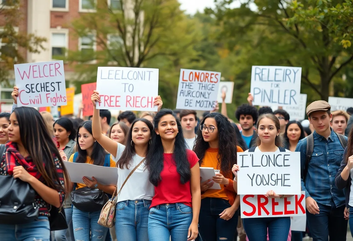 Students protesting for civil rights on university campus