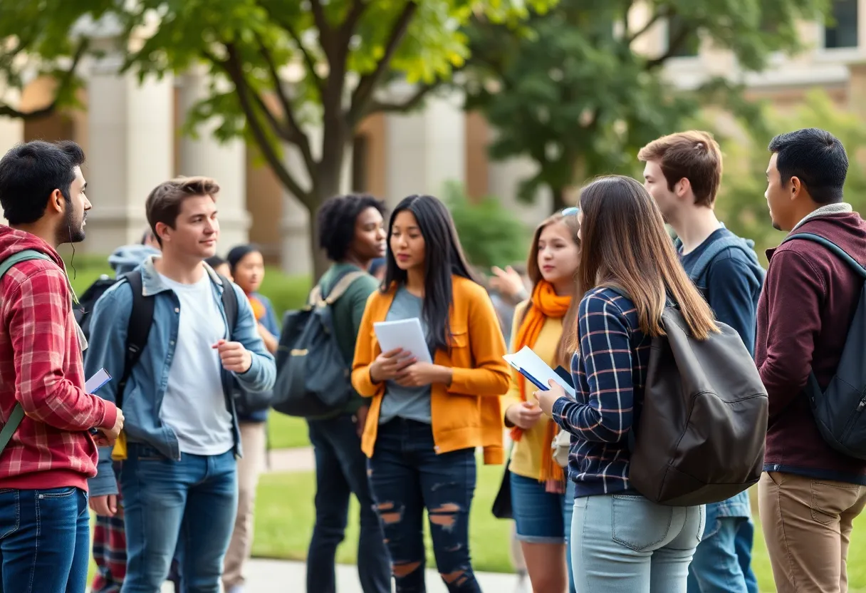 Students on a college campus engaged in a heated discussion.