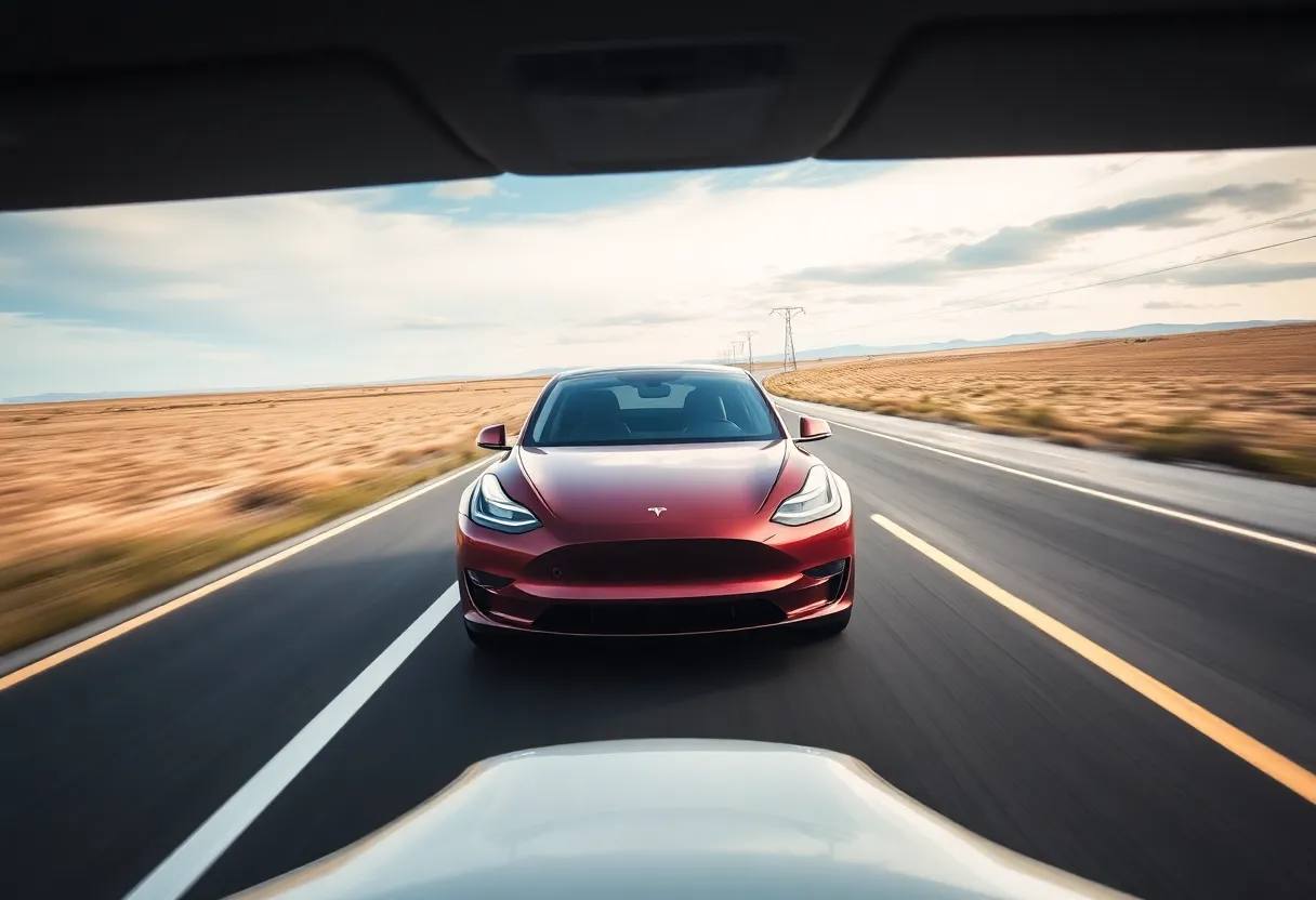 Tesla electric vehicle on the road