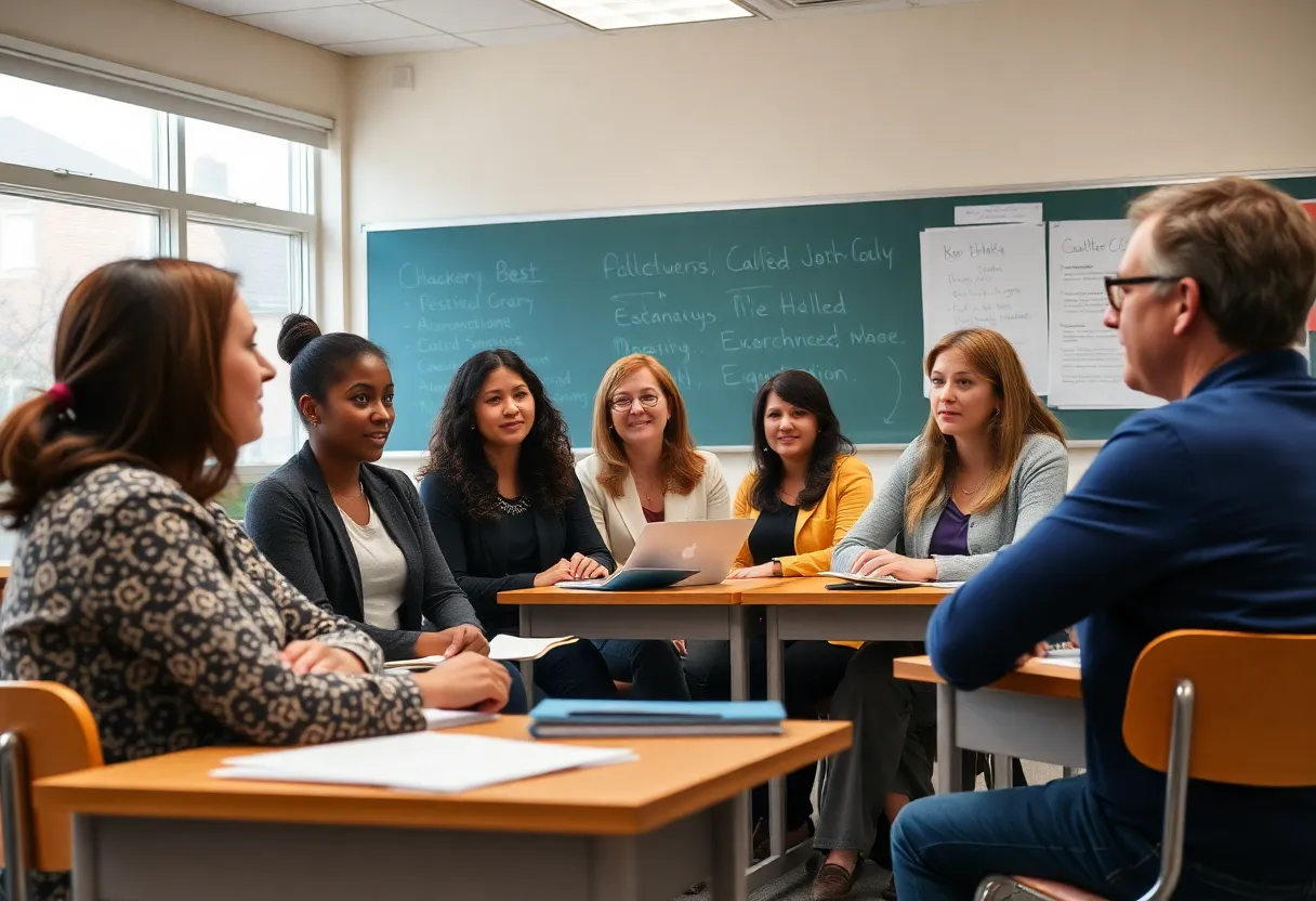 Educators discussing ethics in a classroom setting