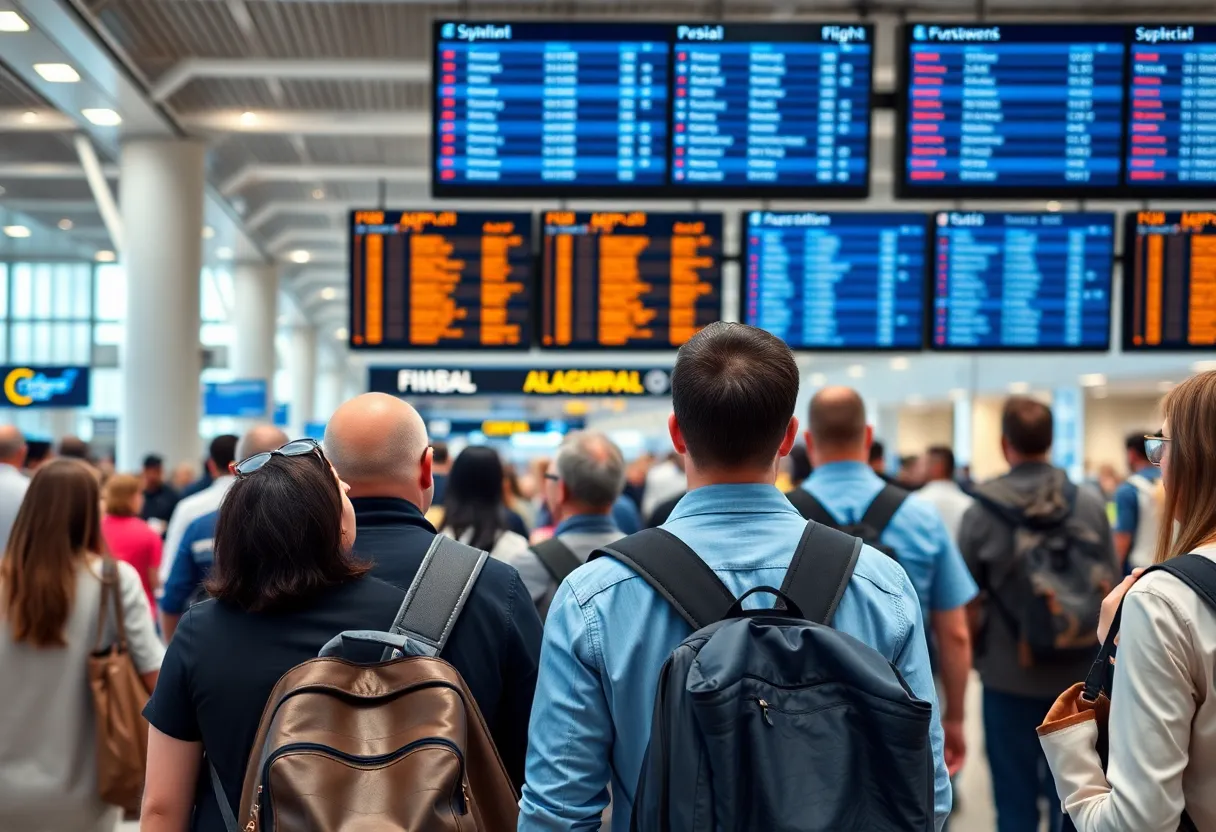 Crowded airport terminal at LAX during flight delays