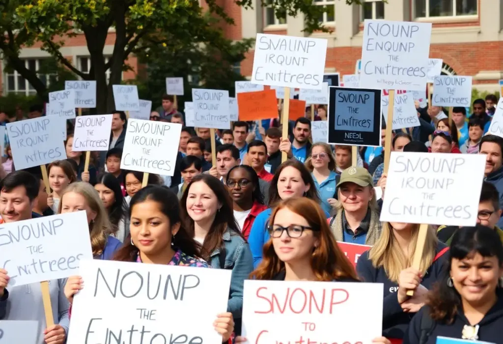 University employees holding picket signs during the strike.