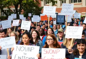 University employees holding picket signs during the strike.