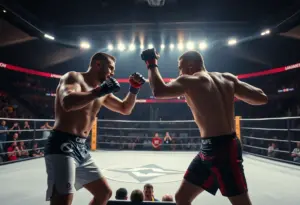 UFC 321 main event fight scene in Abu Dhabi