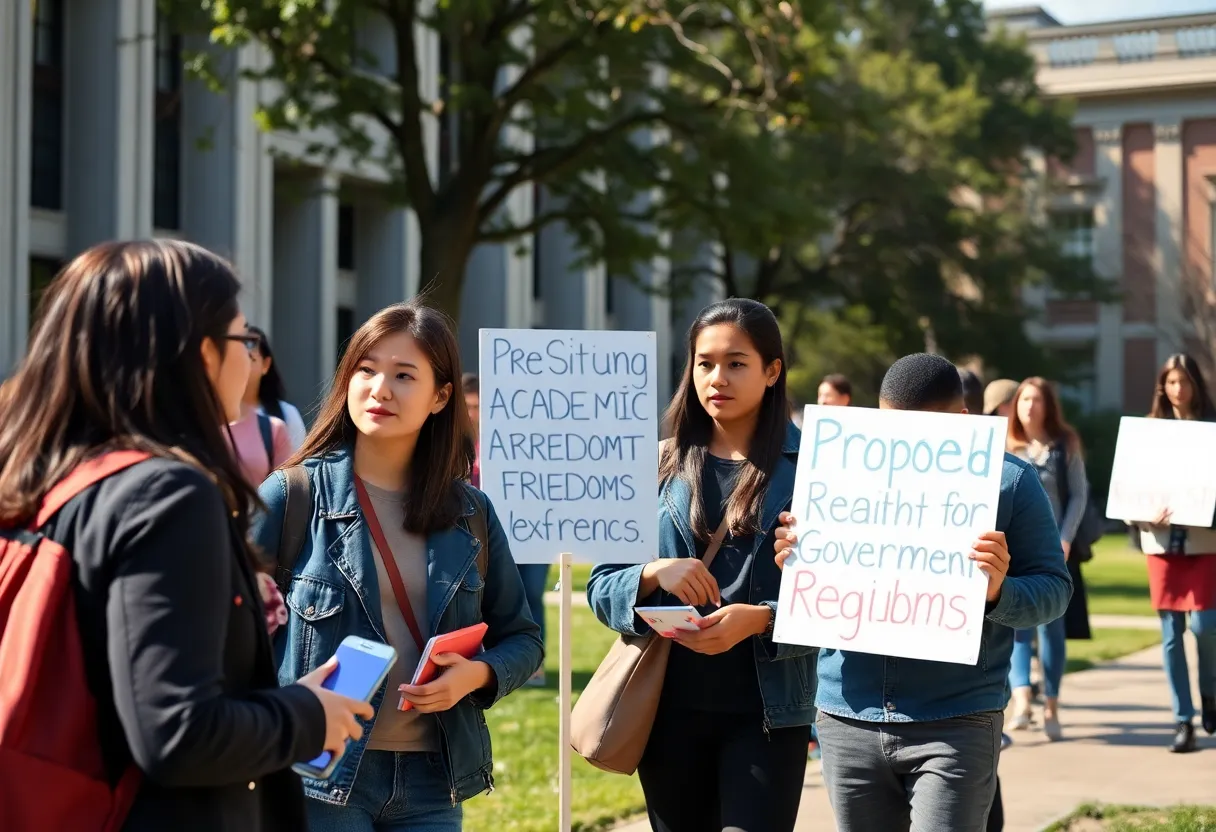 Students protesting on university campus against Trump administration compact