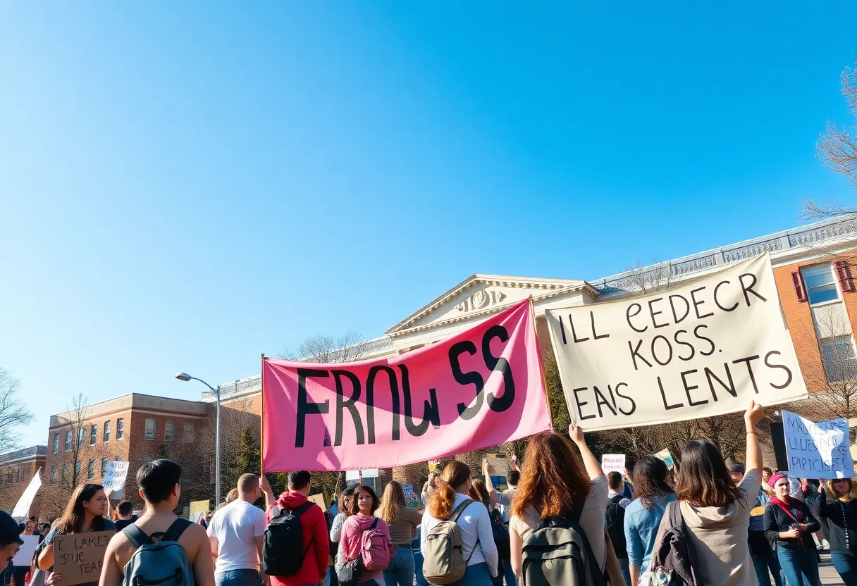 Students protesting on a university campus advocating for civil rights and diversity.