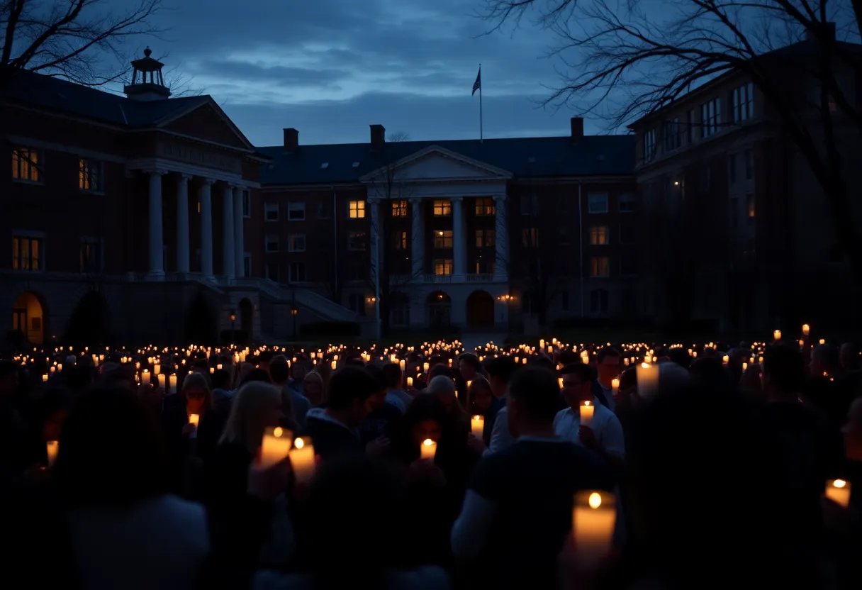Candlelight vigil on a college campus honoring a shooting victim