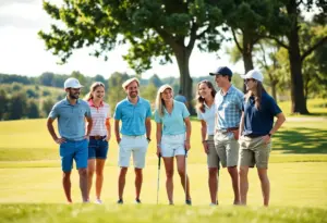 Young golfers enjoying a lighthearted moment on the course