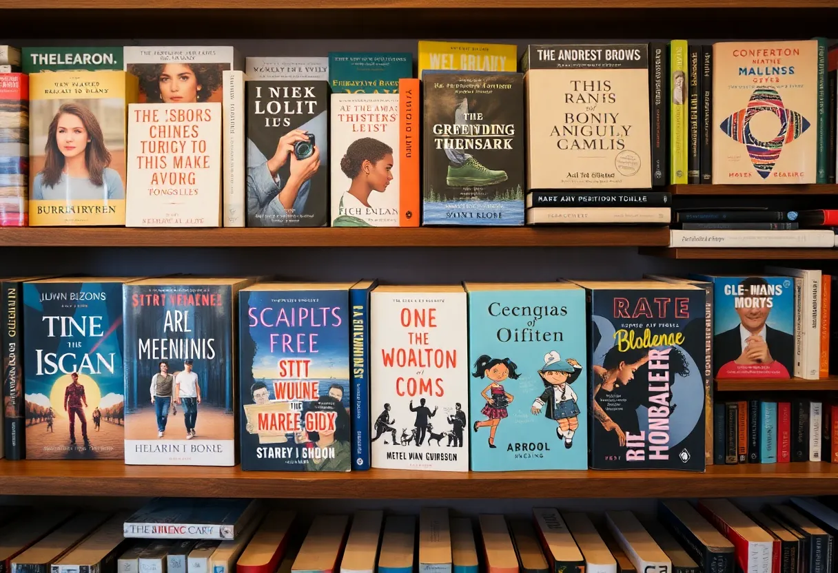 Display of bestselling books in a Los Angeles bookstore