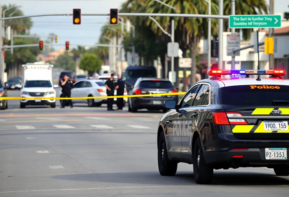 Police officers responding to a robbery scene in Burbank