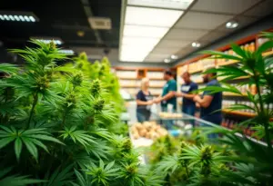 Cannabis products displayed at a licensed retailer in California.
