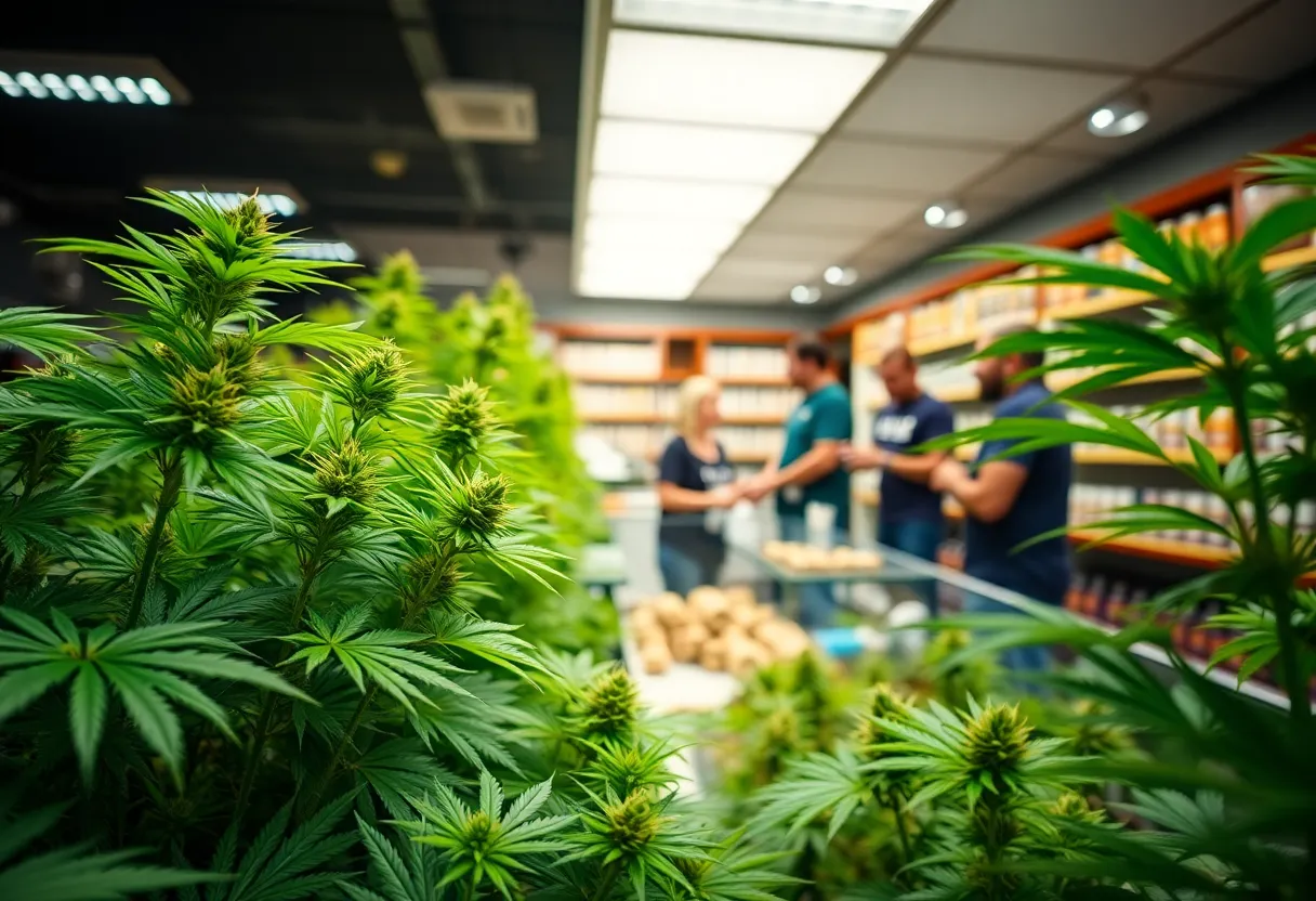 Cannabis products displayed at a licensed retailer in California.