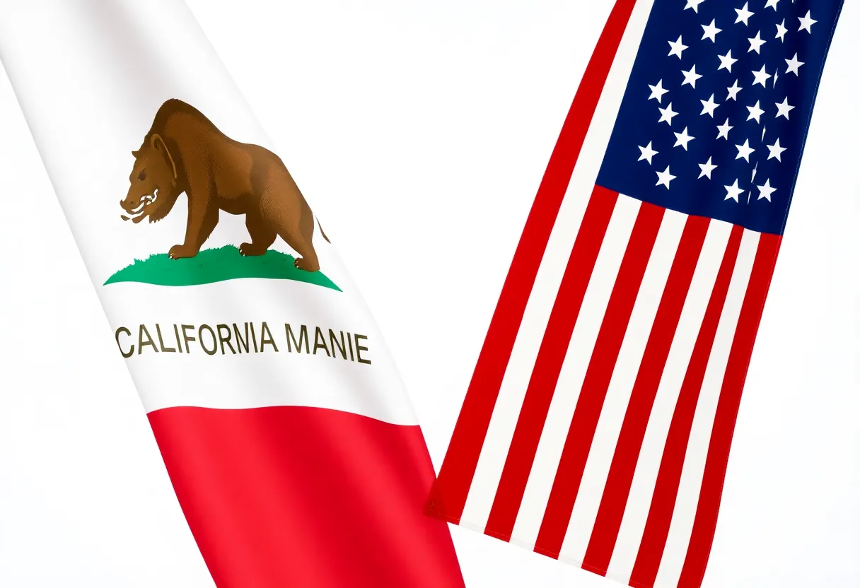 Illustration of California and U.S. flags symbolizing collaboration