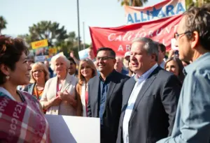 Political candidates at a campaign rally in California.