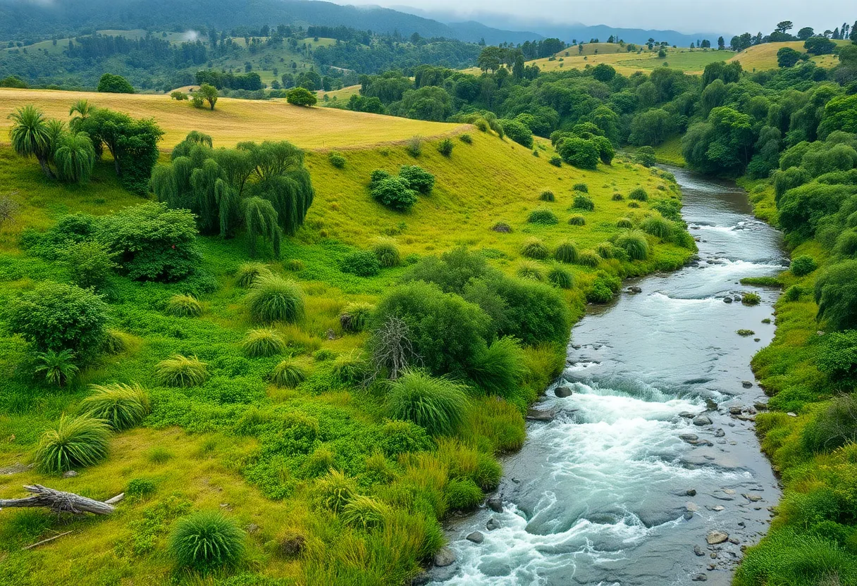 Geographically diverse California landscape showing revitalization after rainfall from atmospheric rivers.