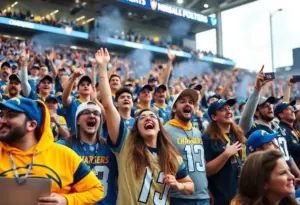 Chargers fans displaying team spirit at a game