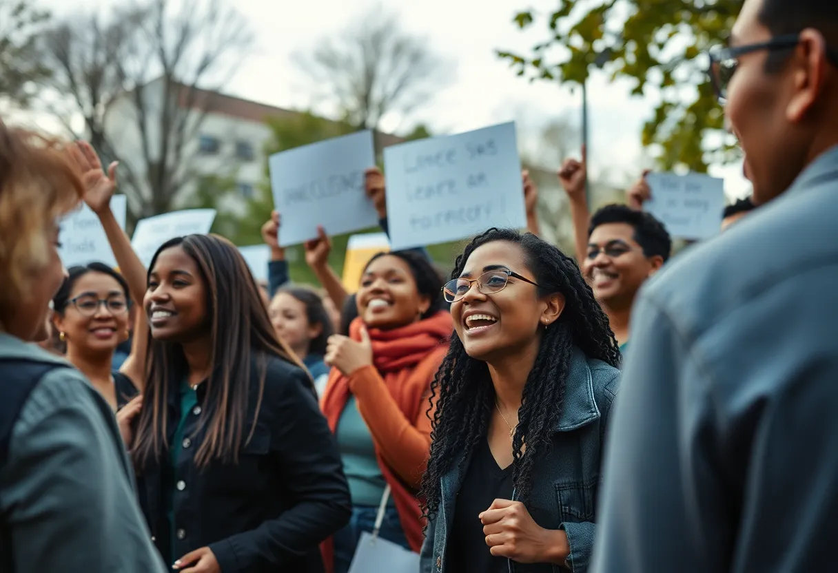 A diverse group of individuals engaging in a community discussion about immigration issues.