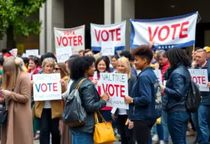 Diverse individuals participating in a voting event