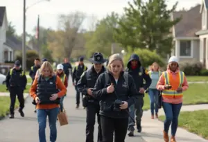 Volunteers gathering to search for a missing child in a community park