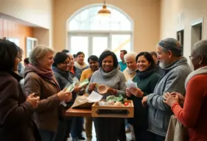 Community members receiving food assistance