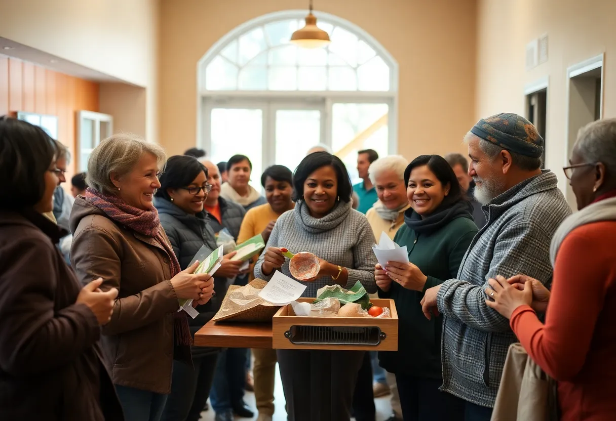 Community members receiving food assistance