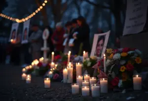 Vigil with candles and flowers in memory of Celeste Rivas