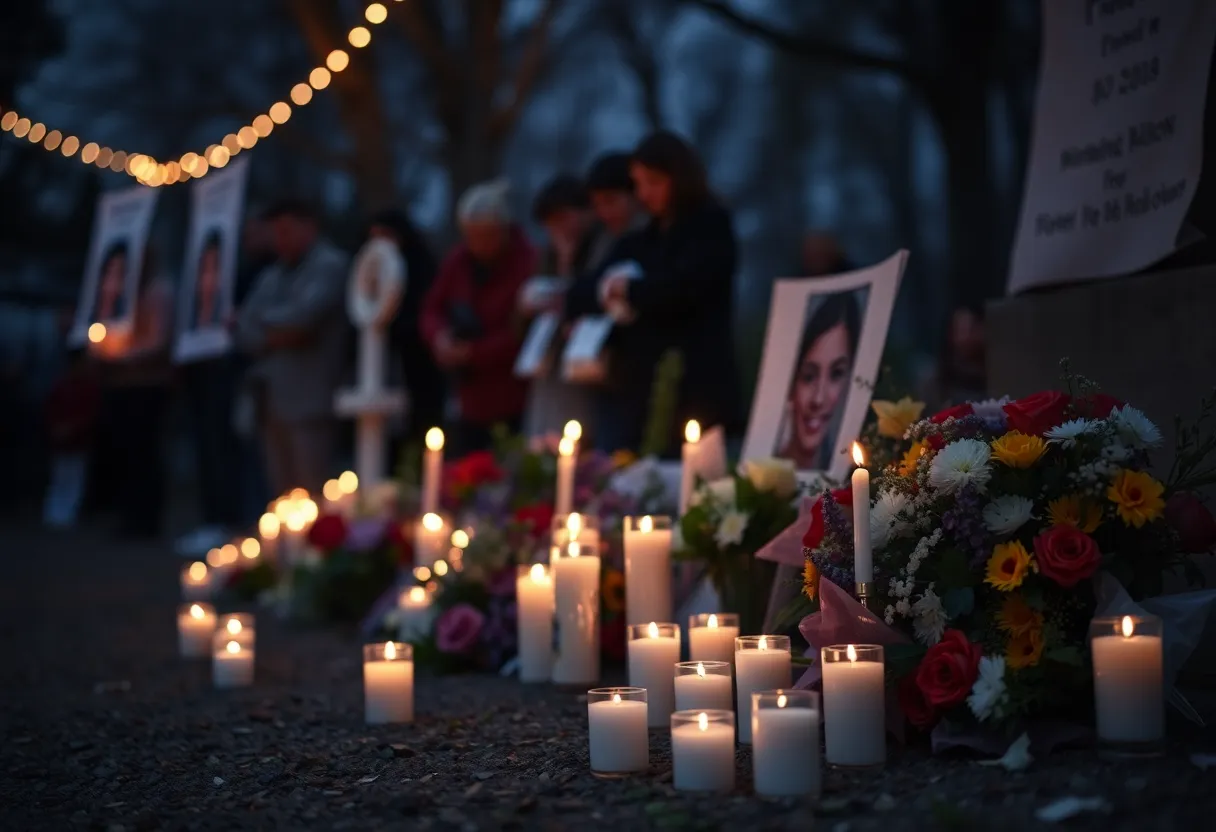 Vigil with candles and flowers in memory of Celeste Rivas