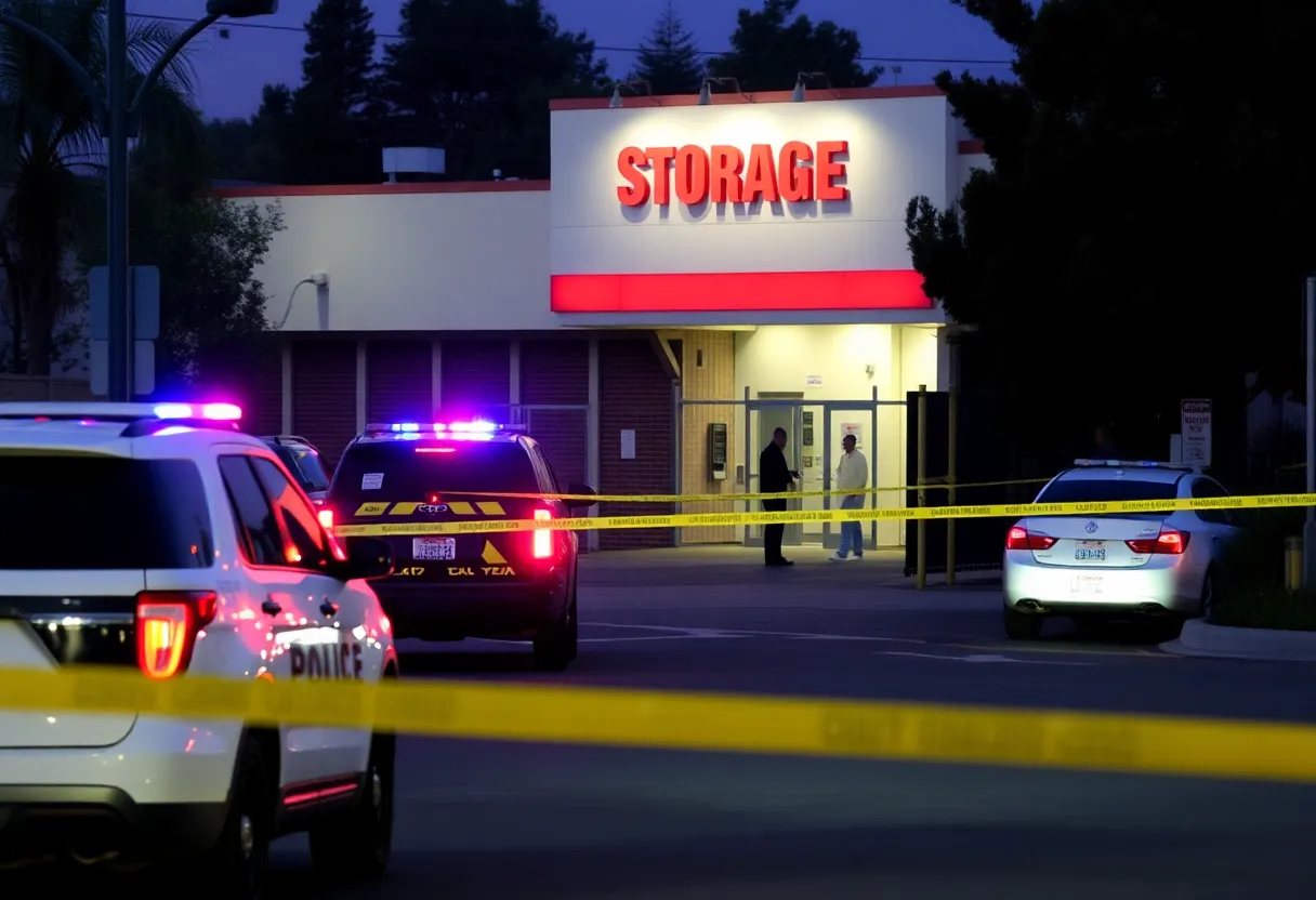Investigation scene at One Stop Storage in Covina, California