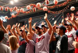 Community celebration scene for a baseball team's victory