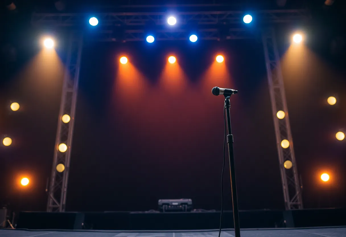 Empty concert stage with mic stand